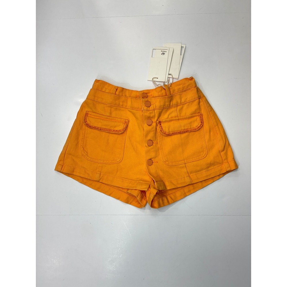 Orange High Waisted Button Front Denim Shorts Utility Pocket Festival